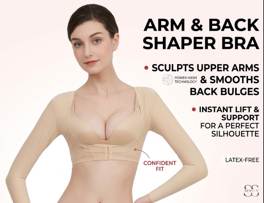 Arm Shaper Bra for Women - Compression Sleeves for Slimming Upper Arms & Back Support, Posture Corrector, Breathable Mesh Body Shaper